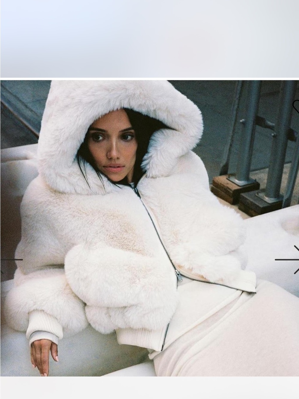 SKIMS Cream Faux Fur Hooded Puffer Coat - Picture 5 of 8